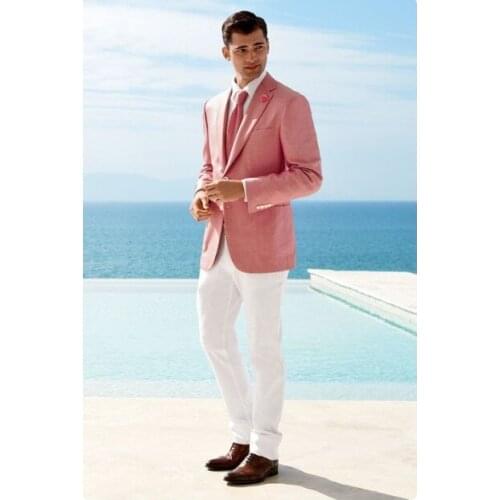 Suit Men Blazer Summer Beach Pink Wedding Groom Men Suit With Pants Formal Terno Tuxedo Slim Fit Jacket Costume Homme Custom