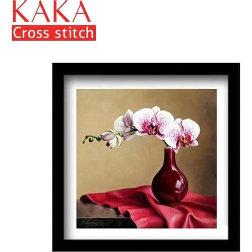 KAKA Cross stitch kits,5D Red cloth Flowers Vase,Embroidery needlework sets with printed pattern,11CT canvas,Home Decor Painting