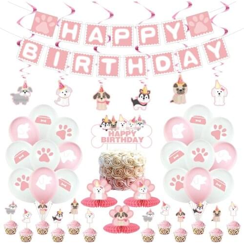 New Dog Paw Prints Birthday Party Supplies for Girls Pink Lets Pawty Puppy Paw Themed Decorations Balloon Banners Dog Accessorie