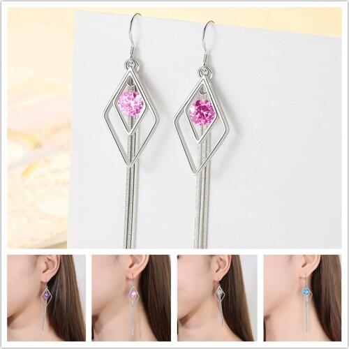 New Arrival Princess Tassel Long Earring Women Jewelry Bright Zircon Purple Earring Rhombus Drop Earring Female Accessories Gift