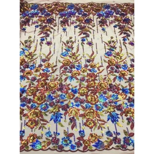 New Arrival Colorful Sequins Flowers African Tulle Lace French Fabric 2JRB-2102402 French Lace Fabric for Nice Dress