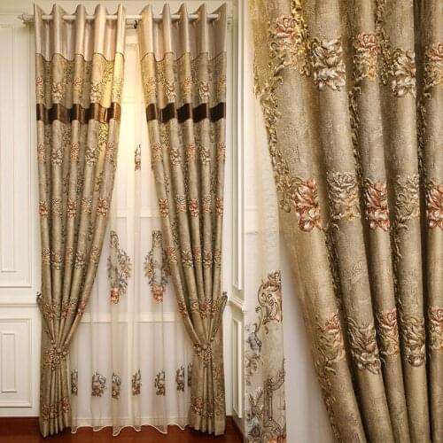 American luxury 4D embossed jacquard full blackout decorative curtains for living room high quality brown curtains for bedroom