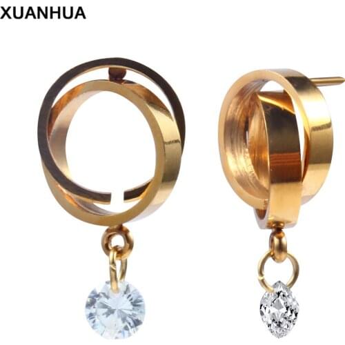 XUANHUA Stainless Steel Stud Earrings 2019 For Women Jewelry Brincos Earings Fashion Jewelry Geometric Earrings With Stones