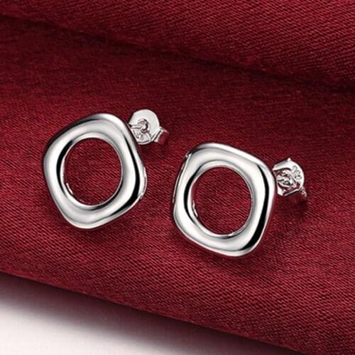 DOTEFFIL 925 Sterling Silver Square Round Stud Earrings For Woman Wedding Engagement Fashion Party Charm Jewelry