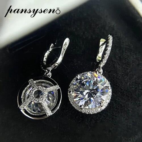 PANSYSEN Solid 925 Sterling Silver 11MM Round Cut Simulated Moissanite 5A Zircon Wedding Clip Earrings for Women Drop Shipping