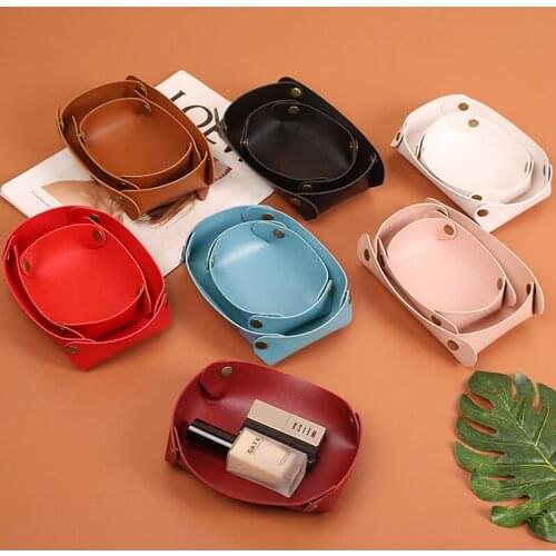 2PCS Set PU Leather Folding Tray Jewelry Cosmetic Storage Box Desktop Keys Coins Watches Accessories Sundries Container Box