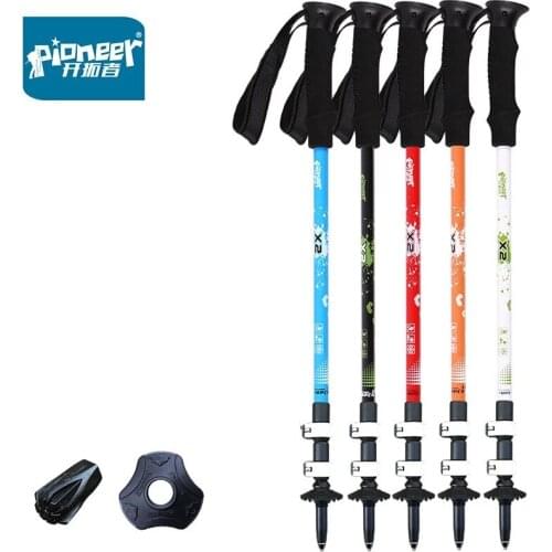 Pioneer 1pcs Ultralight 63.5-135cm Adjustable Length Trekking Pole 7075 Aluminum alloy Walking Hiking Climbing Skiing Cane