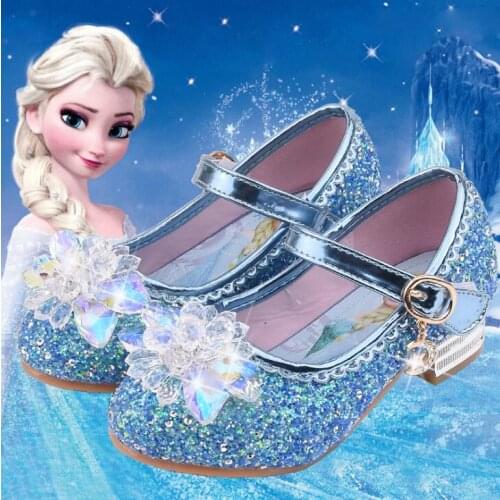 Disney new Elsa Shoes For Girls Cartoon Leather Children Shoes Frozen Princess Kids Shoes Girl Sandals Dress Snow Queen Sandal