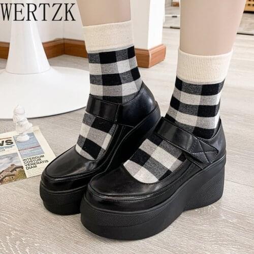 Round Toe Wedges Mary Jane Shoes Woman Spring 2021 High Heels Womens Platform Pumps Thick Sole PU Leather Cosplay Shoes