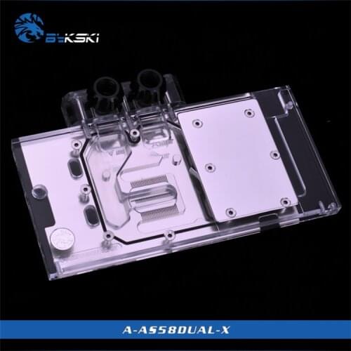 A-AS58DUAL-X, Bykski original GPU water block for ASUS RX580 DUAL O8G/ASUS RX480-4G (Snow leopard) GPU Cooler header, rgb light