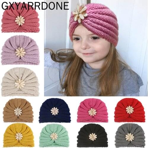 Knitted Kids Beanie Cap Infant Baby Boy Girl Hat Warm Children Winter Girls Hat For Kids Toddler Rhinestone Flower Bonnet Enfant