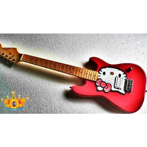 High quality FDST-1073 pink color solid body with kite cat pickguard maple fretboard electric guitar, Free shipping
