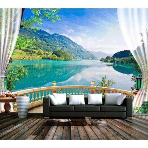 Wellyu Custom wallpaper papel de parede 3D photo murals forest balcony lake blue sky clear water white clouds river wallpaper