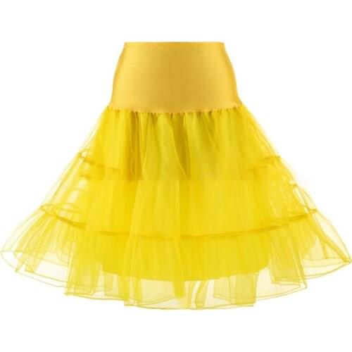 Women 50s Vintage Tulle Petticoat Bright Solid Color Mesh Hoopless Half Slip Underskirt Knee Length Crinoline Tutu Skirt