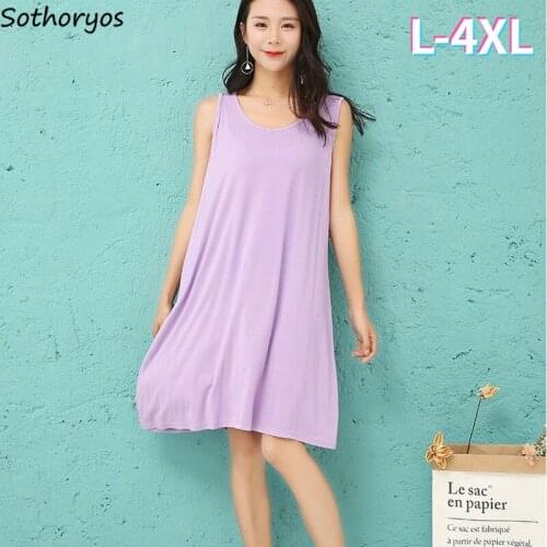 Women Nightgowns 8 Colors Sleeveless Sleepshirt Plus Size L-4XL Loose Knee-length Lounge Nightwear Summer Modal Nightdress Comfy