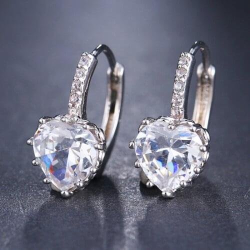 9 Colors Women Fashion Colorful Heart Shaped Earrings Cubic Zirconia Inlaid Crystal Eardrop Ear Studs Jewelry