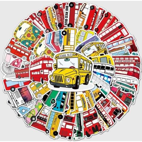 10/50Pcs Retro Red Bus Stickers Cartoon School Bus Stickers for Car Laptop Luggage Skateboards Diary Stationery Decal Sticker