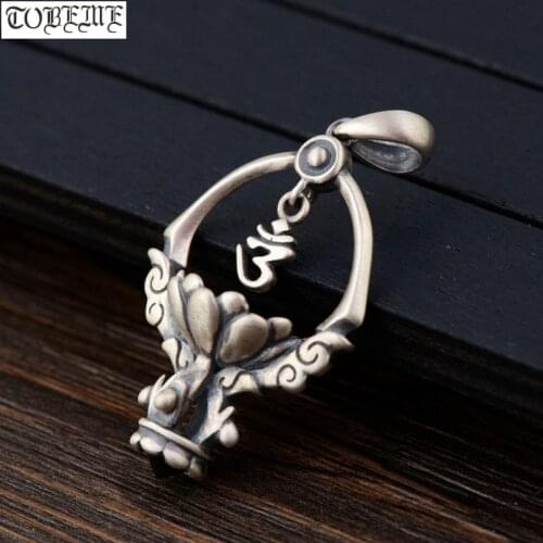 100% 925 Silver Tibetan Pendant Vintage Silver Buddhhist Word Amulet Pendant Good Luck Pendant