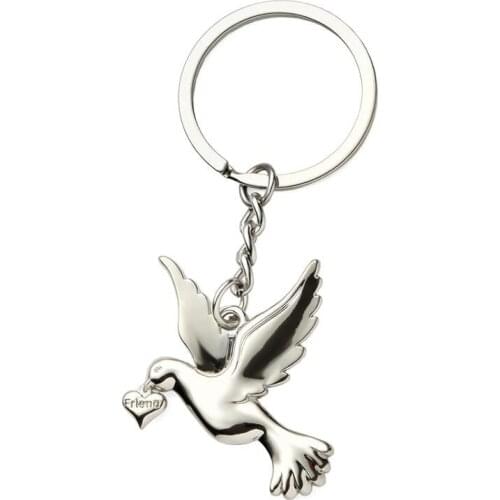 100Pcs Personalized Bridal Shower Favor Silver Metal Dove Keychain Keyring Customized Birthday Party Gifts Wedding Souvenir Logo