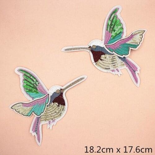 1X Sequins Embroidered Humming Bird Patch Clothes Stickers Bag Sew On Applique DIY Apparel Sewing Clothing Accessories BU50