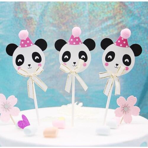 3pcs/bag Cartoon Panda Cake Cupcake Toppers Pick Baby Shower Happy Birthday Party Cake Decorations