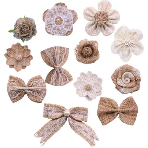 5pcs/lot 9cm Handmade Jute Hessian Burlap Flowers Rose Shabby Chic Rustic Wedding Decoration Table Christmas Party DIY Supplies