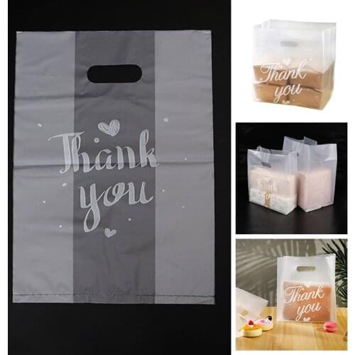 50 pcs/lot THANK YOU Thickened Frosted Translucent Packing Bag with Handle Baking Bread Portable Plastic Small Gift Candy Bags