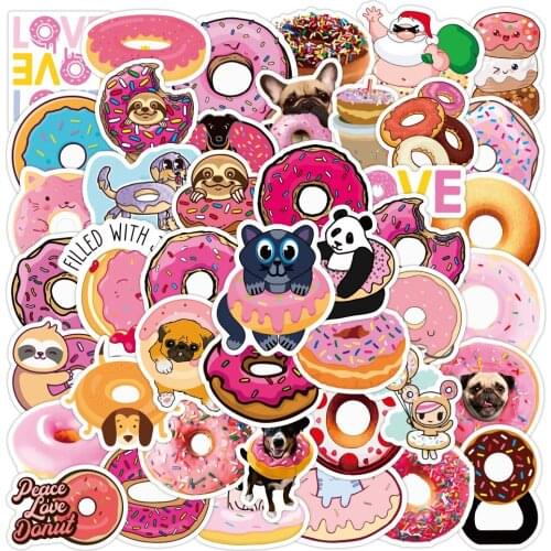50PCS Kawaii Donuts Animals Stickers Pack For Girl Pink Cute Decal Sticker Waterproof To DIY Laptop Phone Stationery Luggage