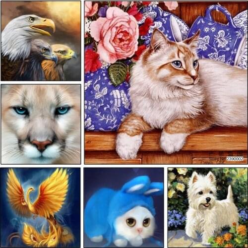 Animal 5D Diamond Embroidery Cross Stitch Posters Square Diamond Mosaic Sets Diy Diamond Painting Rose Dog Cat Eagle Needlework