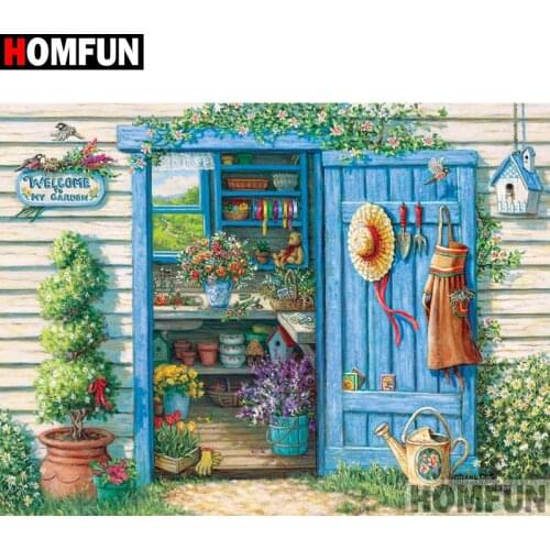 HOMFUN Full Square/Round Drill 5D DIY Diamond Painting "Door scenery" Embroidery Cross Stitch 5D Home Decor A07714