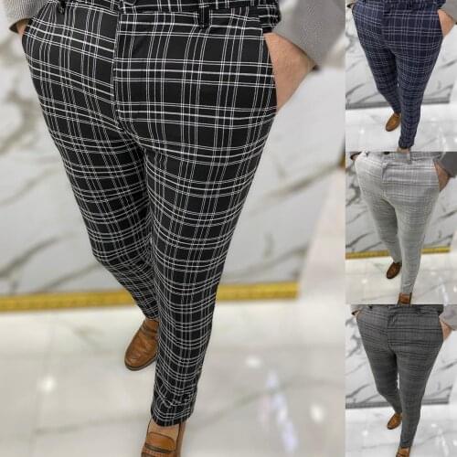 Vintage Plaid Print Slim Pencil Pants For Men Casual Long Trousers 2021 Spring Summer Fashion Streetwear Mens Clothes Harajuku