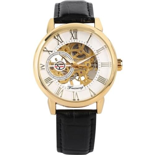 Mens Mechanical Watches Luxury Hand-Wind Wristwatch Casual Skeleton Leather Strap Wristwatch