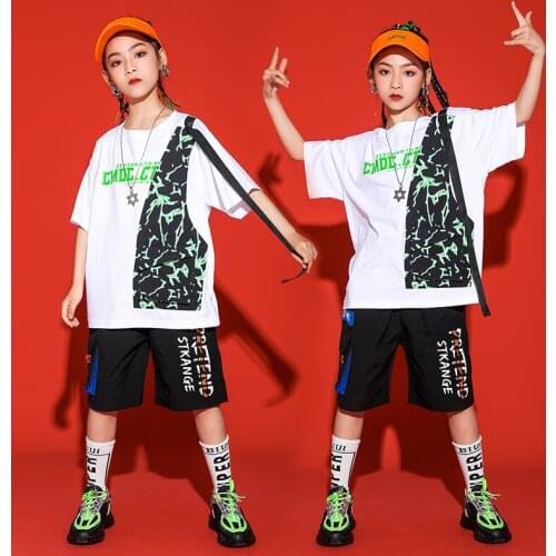 ChildrenS Day Hip Hop Dance Clothes For Girls Jazz Street Dance Wear Kids Loose Short Sleeved Shorts Suit Stage Outfits DQS7364