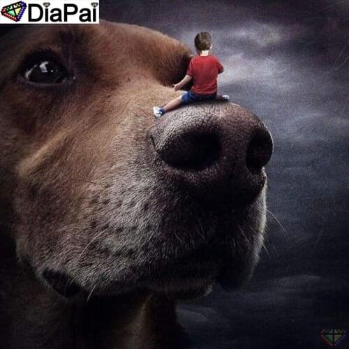 DiaPai 5D DIY Diamond Painting 100% Full Square/Round Drill "Animal dog boy" Diamond Embroidery Cross Stitch 3D Decor A24002