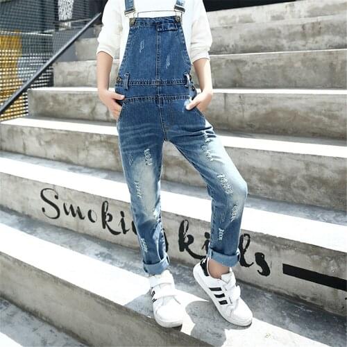 Girls Denim Overalls High Quality Spring Children Clothing Girls Denim Jumpsuit Fashion Teenage Kids Pants