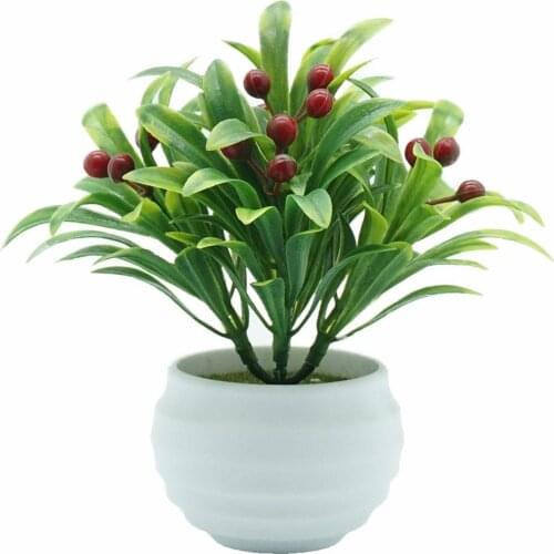Artificial Plants Potted Bonsai Green Berry Tree Plants Fake Flowers Potted Ornaments for Home Garden Decor Party Hotel Decor