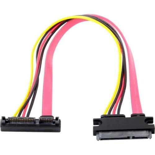 BAAQIi Up Angled SATA III 3.0 7+15 22 Pin Male to Female Data Power Cable 30cm with 4 Wires Data Extension Cable CE1673