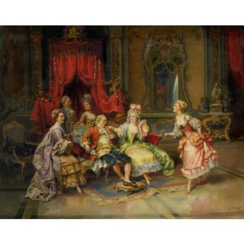 Classical Figurative Art Oil Painting on Canvas for Living Room Cesare Auguste Detti Louis XV in the Throne Room Hand Painted