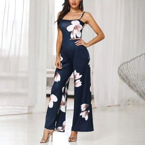 Women Fashion Elegant Partywear Jumpsuits Formal Party Romper Floral Print Wide-leg spaghetti strap Jumpsuit