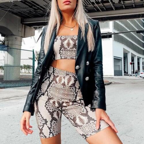 Two piece set Women snakeskin Fashion Crop Top and Shorts Bodycon Bandage Set fitness workout suit streetwear 2 piece set