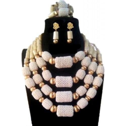 Dudo Store Necklace Set White Nature Coral + Crystal Balls Fine Jewelry Sets for Women Free Shipping 4 Layers Nigerian Weddings