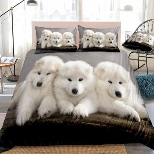 White Samoyed Bedding Set Animal Dog Modern 3D Print Comforter Luxury Queen King Single Size Duvet Cover Set Home Textile Decor