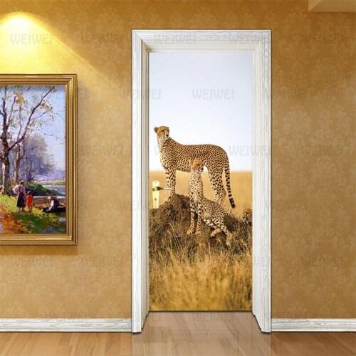 Creative Animal Cheetah Leopard Door Stickers Corridor Wallpaper Poster Wall Stickers Office Bedroom Living Room Home Decoration