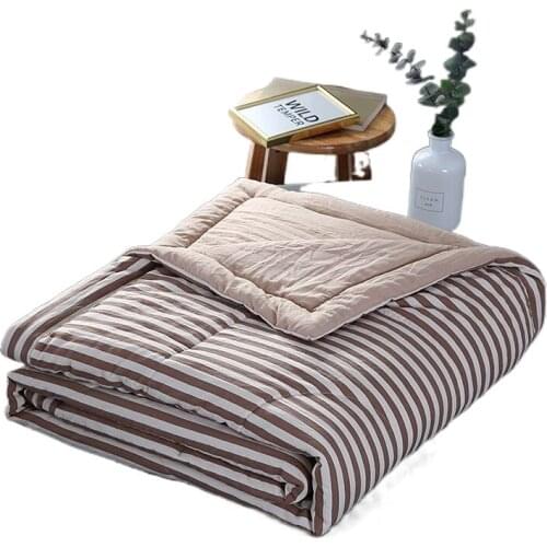 Summer Stripe Quilt Soft Breathable Bed Blanket Home Air-conditioning Comforter Washed Cotton for Student Adult Kids Quilt