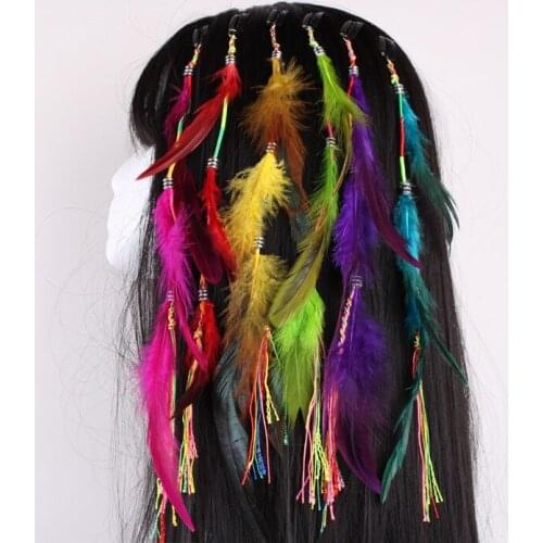 The Indian Feather Headband Headdress Hair Rope Headwear Tribal Hippie Handmade Hair Accessories for Women 13