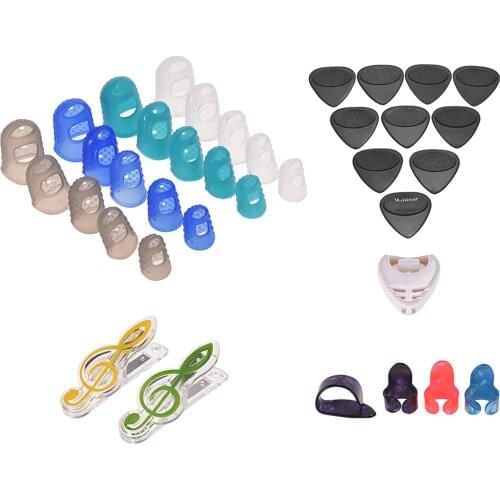 Guitar Accessories Kit Includes Silicone Guitar Finger Protectors/Guitar Picks/Thumb Finger Picks/Pick Holder/Music Page Clips