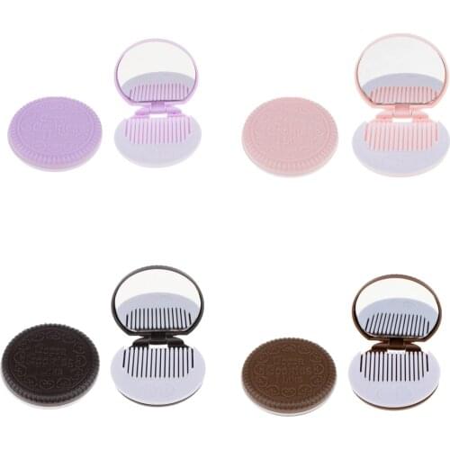 Set of 2 Chocolate Cookie Shape Mini Pocket Portable Foldable Makeup Compact Mirror Woman Cosmetic Mirror