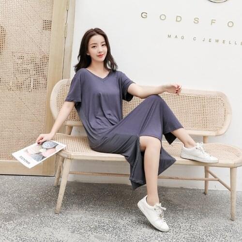 New Ladies Basic Sleep Shirt Sexy Lingerie Solid V-Neck Long Nightgown Modal Sleepwear Summer Loose Pregnant Nighty Nightdress