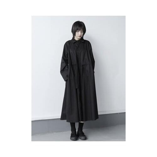 Autumn wash cotton long-sleeved Lapel Waist Dress long-size windbreaker thin woman