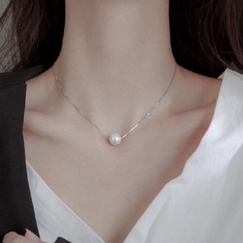 New Single Layer Chain Choker Necklace Women Korean Style Pearl Pendant Necklace Fashion Jewelry Collar